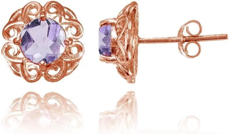 Sterling Silver Amethyst Round Filigree Stud Earrings