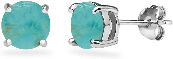 Sterling Silver Cabochon Stone Round 6mm Prong-set Stud Earrings for Women