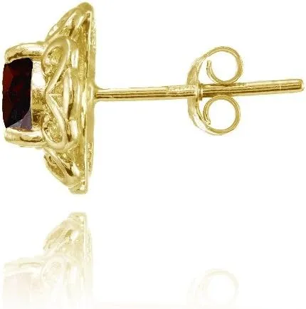 Sterling Silver Garnet Round Filigree Stud Earrings