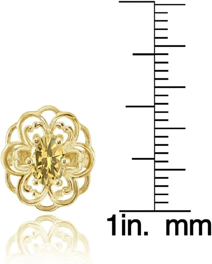 Sterling Silver or Yellow Gold Flashed Gemstone Filigree Flower Stud Earrings