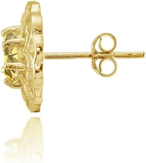 Sterling Silver or Yellow Gold Flashed Gemstone Filigree Flower Stud Earrings