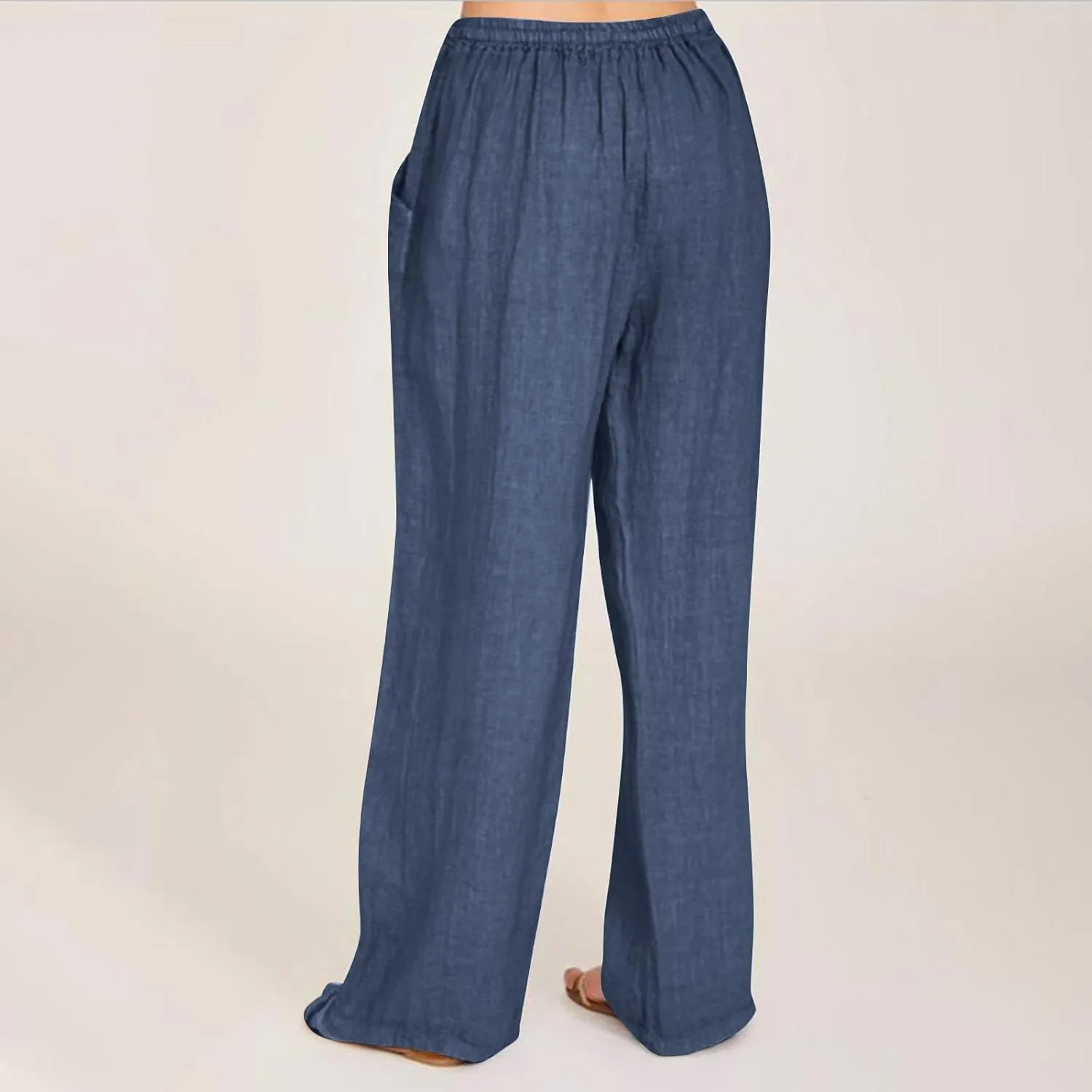 Summer Pants for Women Boho Wide Leg Lounge Pant Beach High Waist Cotton Linen Trouser Casual Palazzo Pants