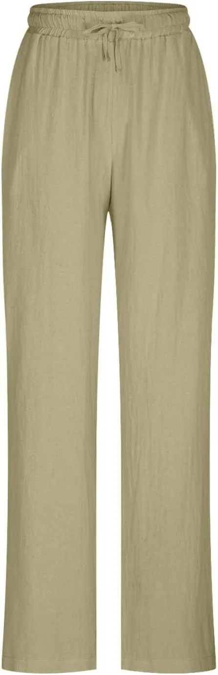 Summer Pants for Women Boho Wide Leg Lounge Pant Beach High Waist Cotton Linen Trouser Casual Palazzo Pants