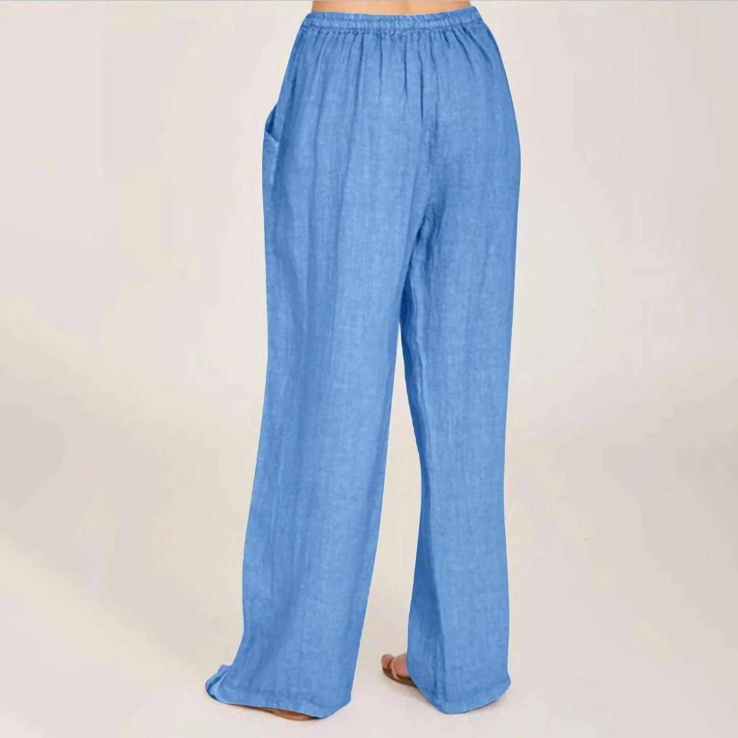 Summer Pants for Women Boho Wide Leg Lounge Pant Beach High Waist Cotton Linen Trouser Casual Palazzo Pants