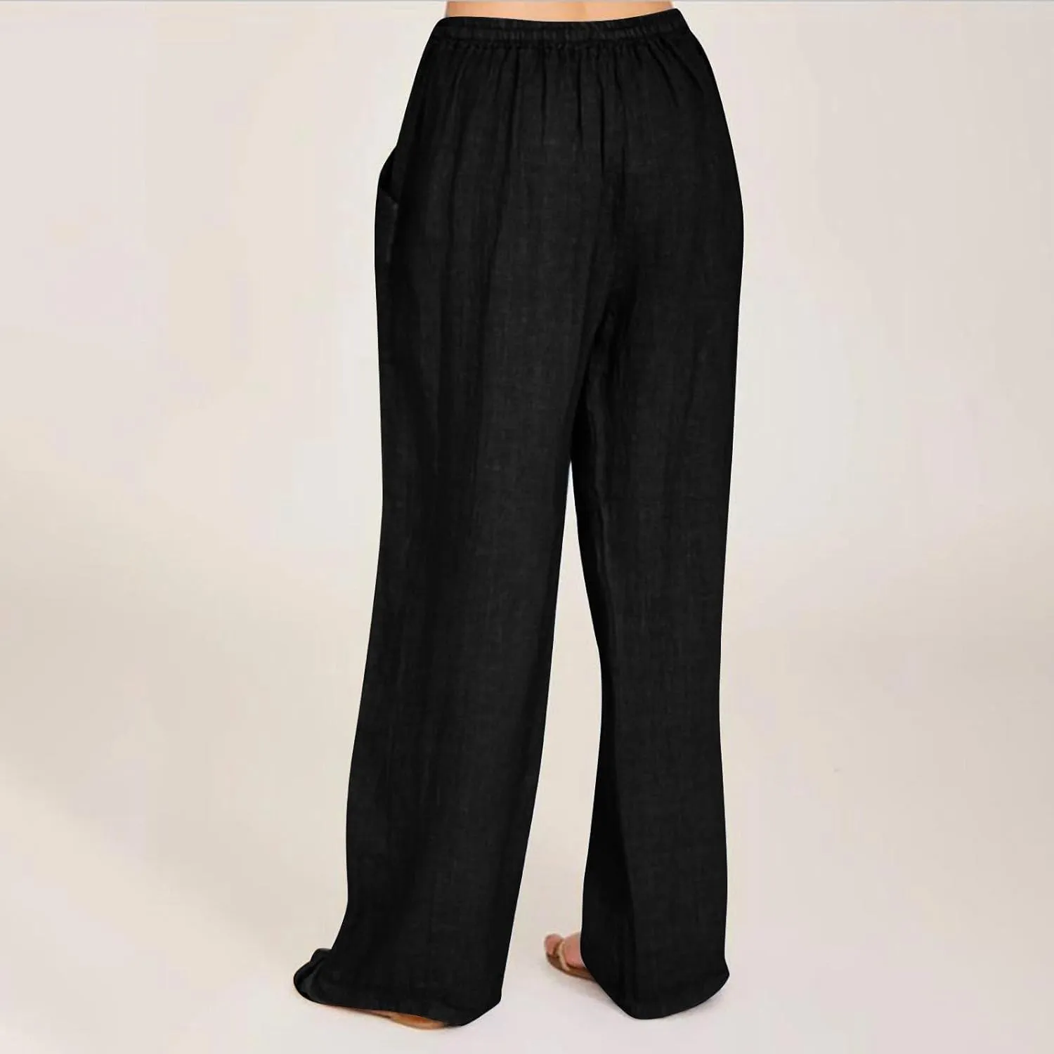 Summer Pants for Women Boho Wide Leg Lounge Pant Beach High Waist Cotton Linen Trouser Casual Palazzo Pants