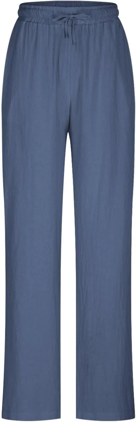 Summer Pants for Women Boho Wide Leg Lounge Pant Beach High Waist Cotton Linen Trouser Casual Palazzo Pants