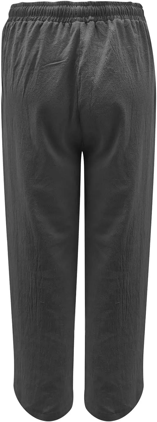 Summer Pants for Women Boho Wide Leg Lounge Pant Beach High Waist Cotton Linen Trouser Casual Palazzo Pants