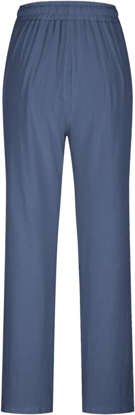 Summer Pants for Women Boho Wide Leg Lounge Pant Beach High Waist Cotton Linen Trouser Casual Palazzo Pants