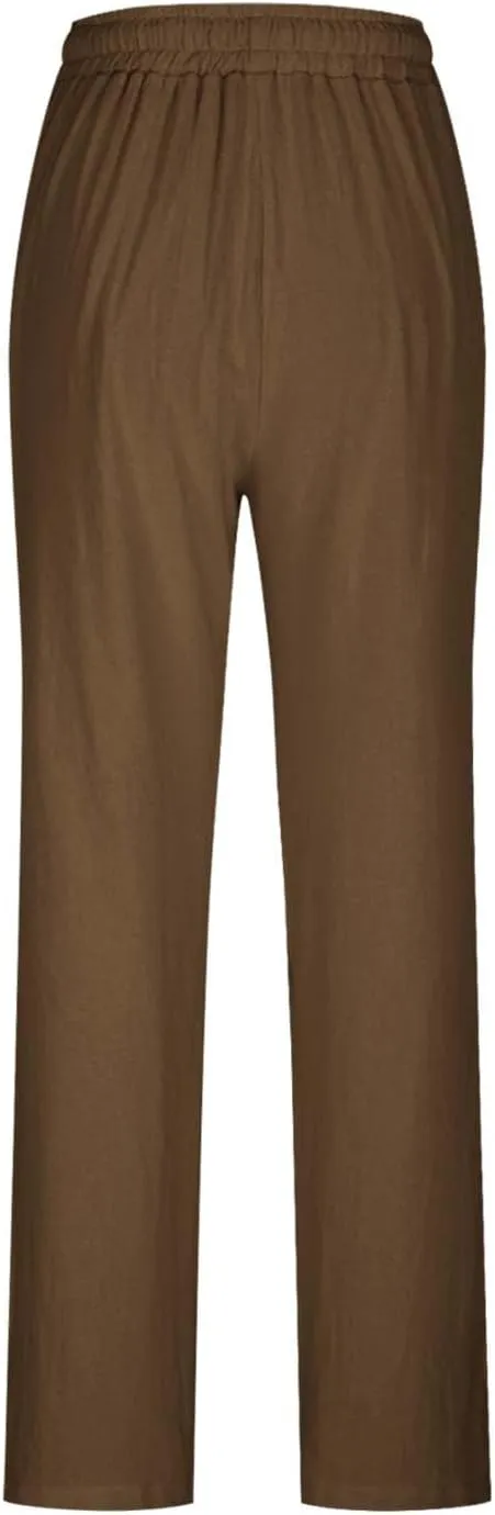 Summer Pants for Women Boho Wide Leg Lounge Pant Beach High Waist Cotton Linen Trouser Casual Palazzo Pants