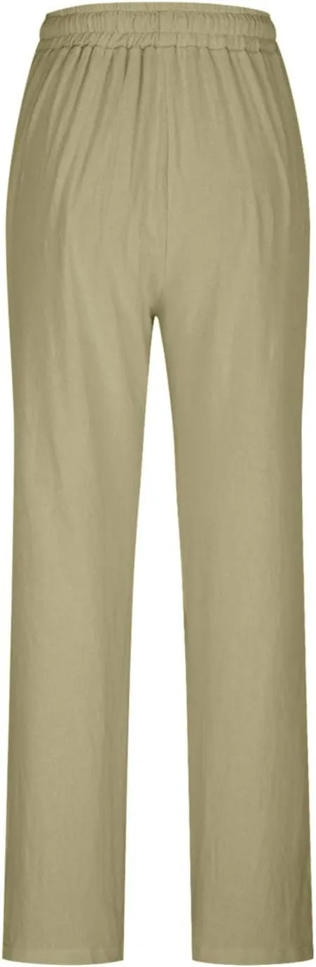 Summer Pants for Women Boho Wide Leg Lounge Pant Beach High Waist Cotton Linen Trouser Casual Palazzo Pants