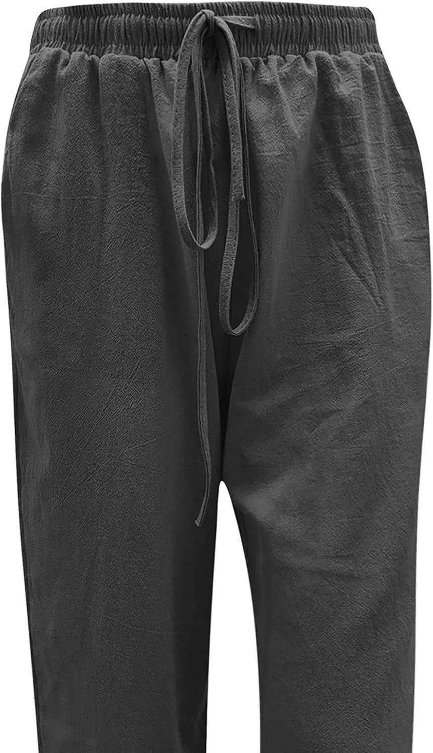 Summer Pants for Women Boho Wide Leg Lounge Pant Beach High Waist Cotton Linen Trouser Casual Palazzo Pants
