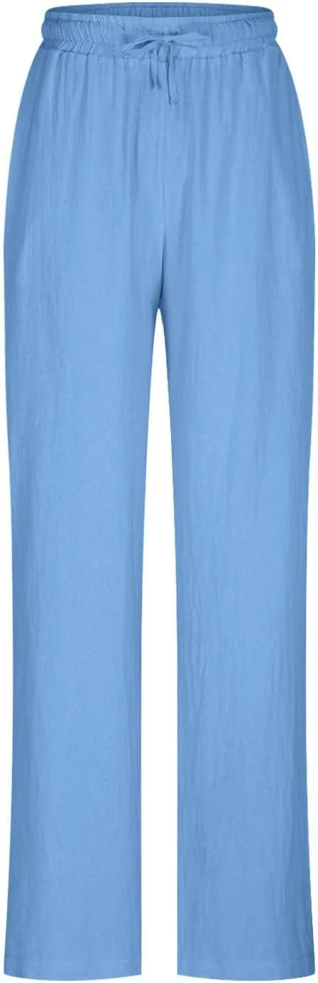 Summer Pants for Women Boho Wide Leg Lounge Pant Beach High Waist Cotton Linen Trouser Casual Palazzo Pants