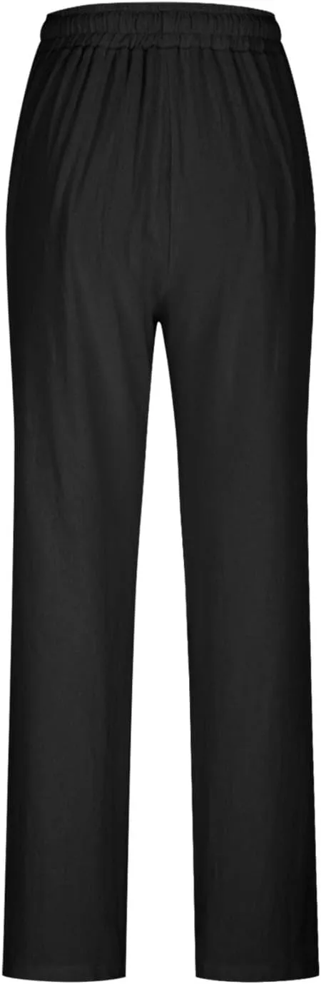 Summer Pants for Women Boho Wide Leg Lounge Pant Beach High Waist Cotton Linen Trouser Casual Palazzo Pants