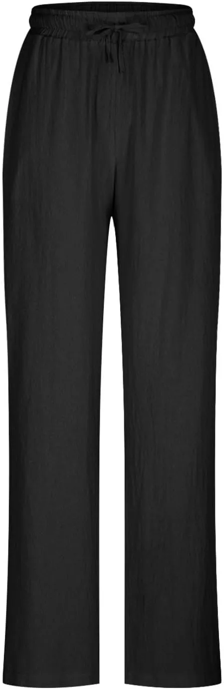 Summer Pants for Women Boho Wide Leg Lounge Pant Beach High Waist Cotton Linen Trouser Casual Palazzo Pants