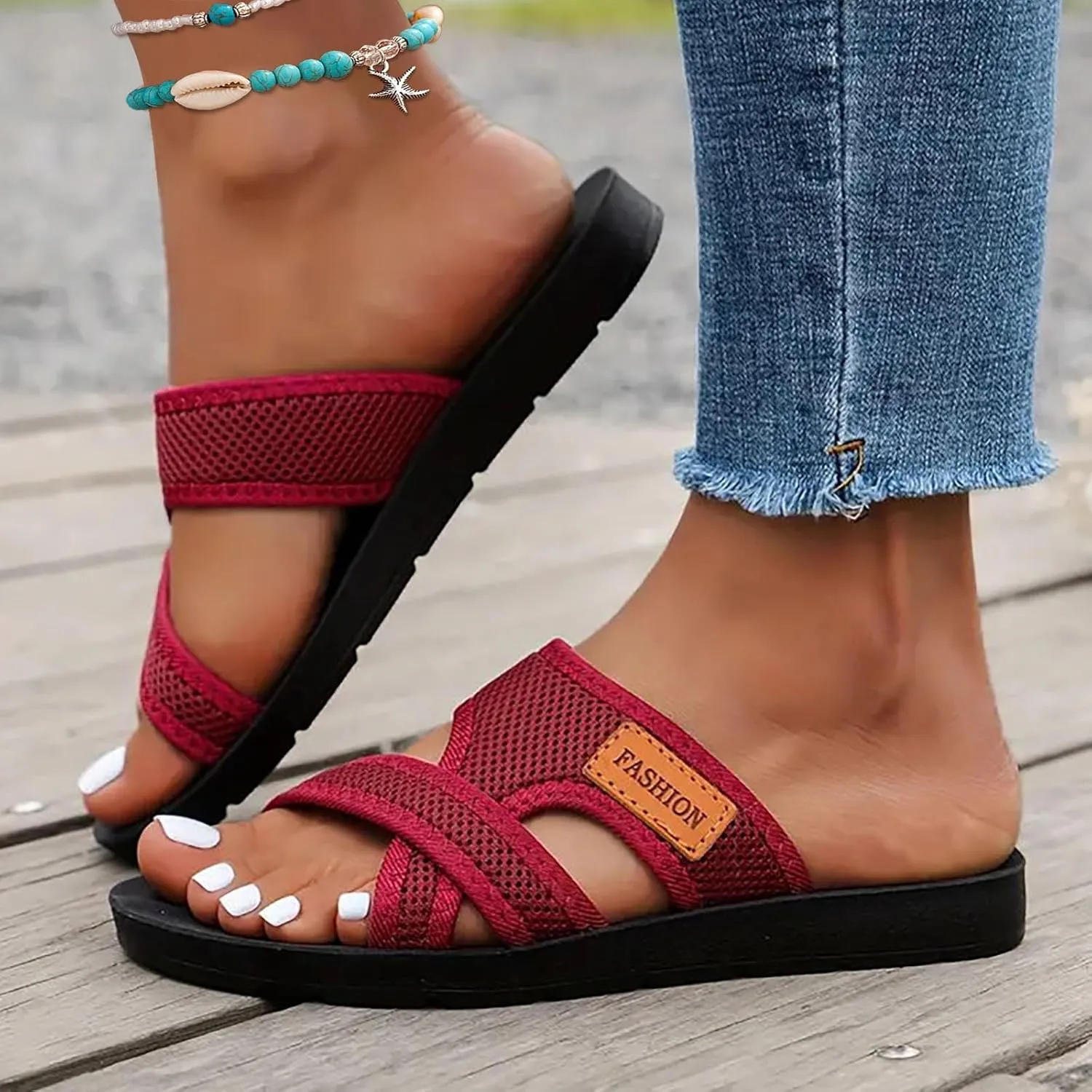 Summer Sandals for Women 2025 Extra Wide Beach Breathable Comfortable Mesh Hollow Mesh Slide Sandls Orthopedic Platform Shoes