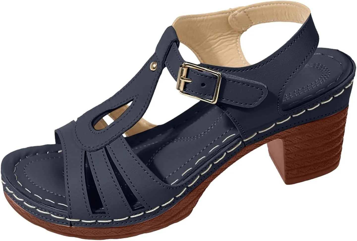 Summer Wedge Sandals for Women Comfortable Open Toe Sandals Chunky Heel Fish Mouth Platform Sandal Dressy Casual Beach Walking Shoes with Ankle Strap