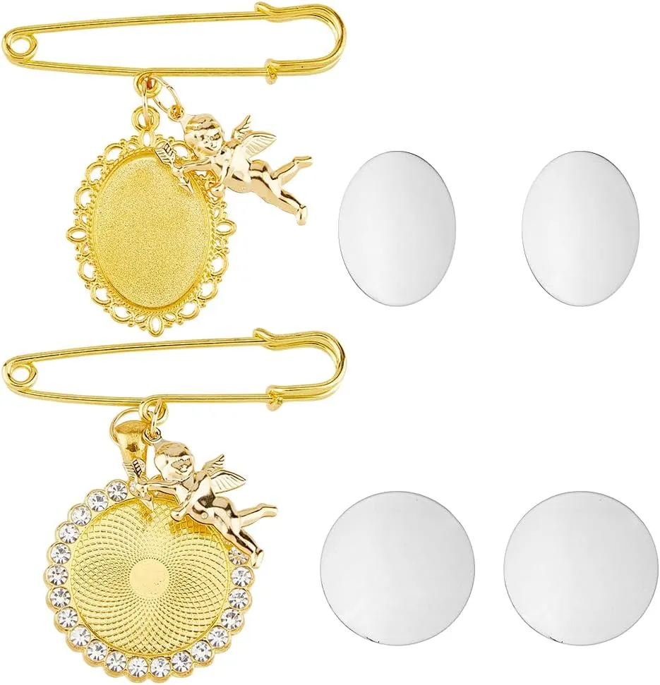 SUPERFINDINGS Brooches Pins Golden Wedding Bouquet Picture Frame Bouquet Charms Alloy Sweater Shawl Clip Glass Dome Wedding Bouquet Photo Charms for Bridal Engagement Decorations
