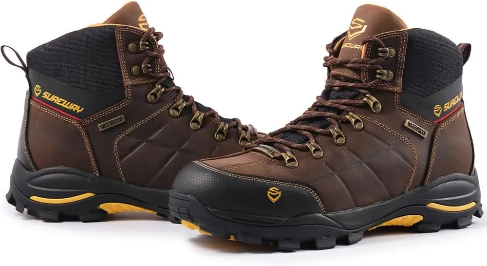 SUREWAY Men's 6" Soft/Steel Toe Heavy Duty Waterproof Work Boot,Roofing,Hunting,Leather,Lace Up,EH Construction Industrial Ankle Safety Men Work Boots,Slip Resistant Comfortable Outsole