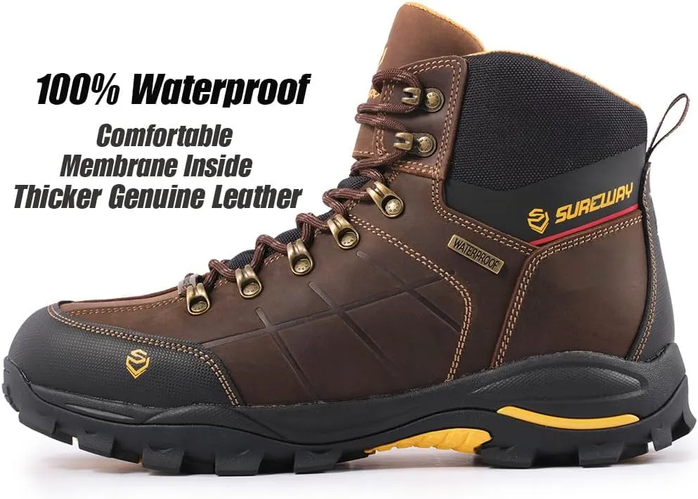 SUREWAY Men's 6" Soft/Steel Toe Heavy Duty Waterproof Work Boot,Roofing,Hunting,Leather,Lace Up,EH Construction Industrial Ankle Safety Men Work Boots,Slip Resistant Comfortable Outsole