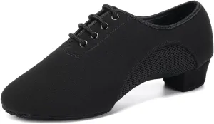 SWDZM Men&Women Ballroom Dance Shoes Lace-up Closed Toe Latin Modern Performance Dance Practice Teaching Shoes,MF2805,Heel-1.38'',Black, 6.5 US