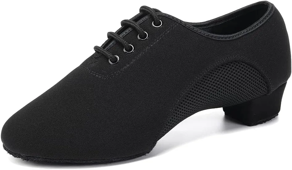 SWDZM Men&Women Ballroom Dance Shoes Lace-up Closed Toe Latin Modern Performance Dance Practice Teaching Shoes,MF2805,Heel-1.38'',Black, 6.5 US