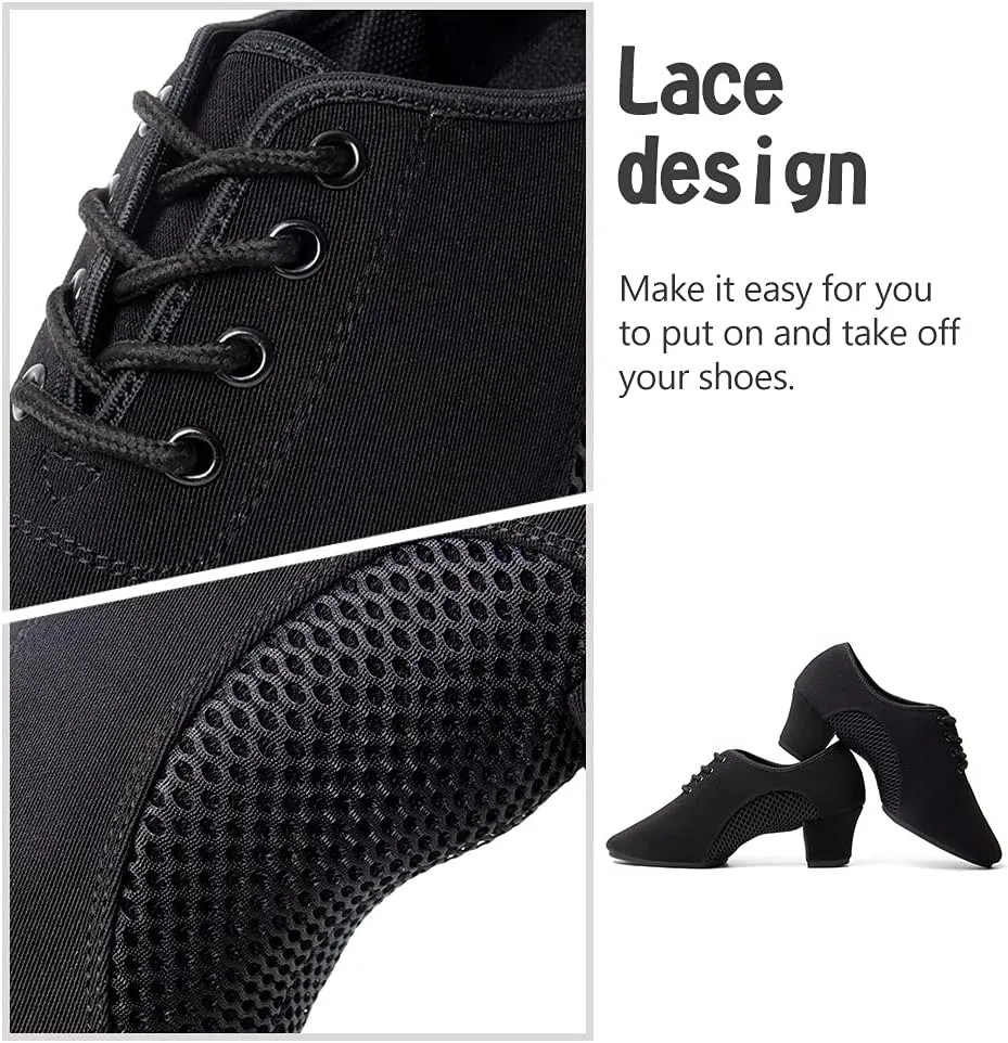 SWDZM Men&Women Ballroom Dance Shoes Lace-up Closed Toe Latin Modern Performance Dance Practice Teaching Shoes,Model KCNJ