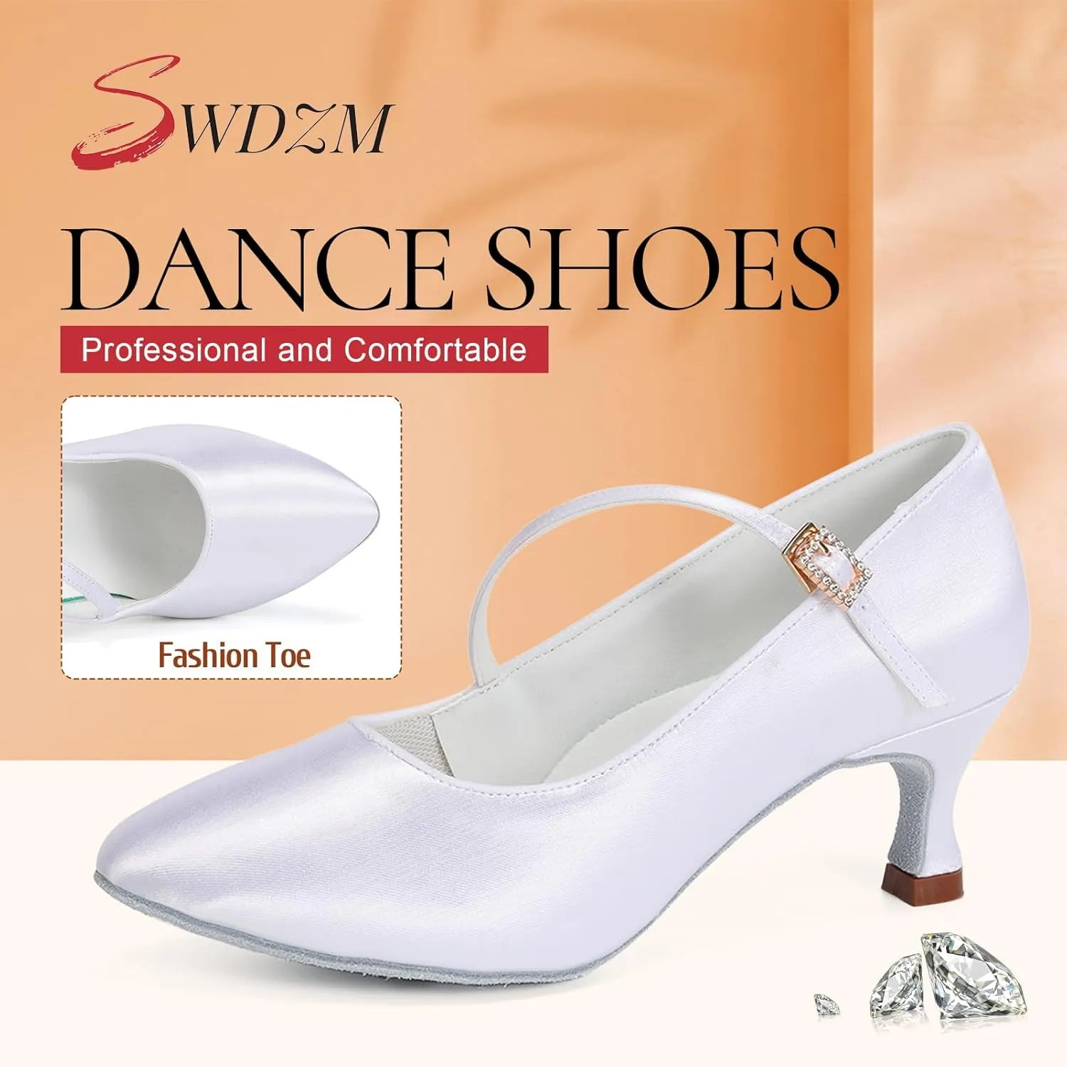 SWDZM Rhinestone Womens Latin Dance Shoes Suede Sole Ballroom Waltz Social Dance Shoes Closed Toe