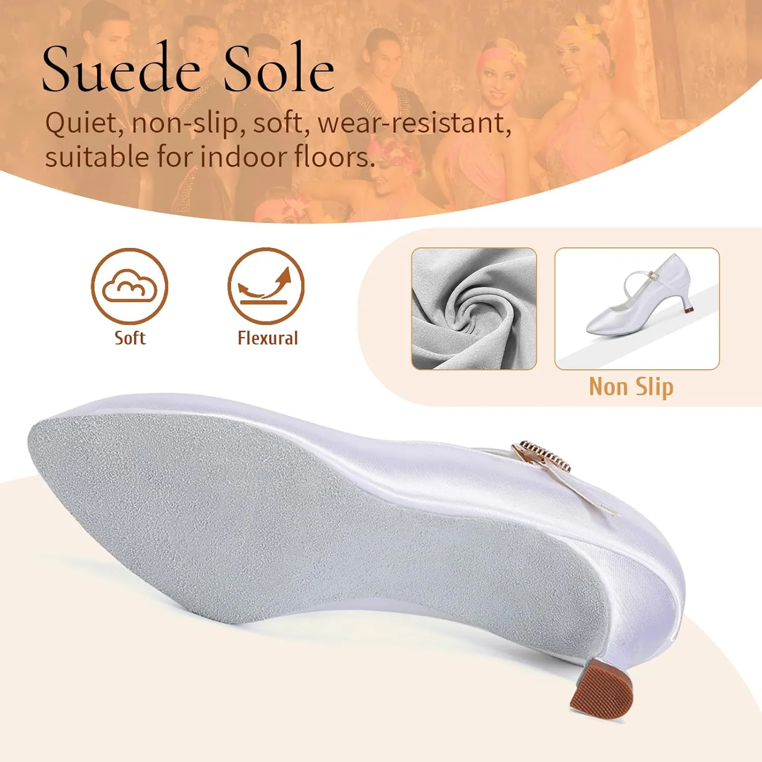 SWDZM Rhinestone Womens Latin Dance Shoes Suede Sole Ballroom Waltz Social Dance Shoes Closed Toe