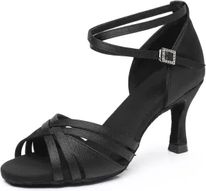 SWDZM Women's Ballroom Dance Shoes Satin Latin Salsa Tango Practice Performance Dancing Shoes,Model EM L3049