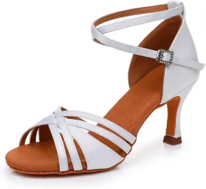 SWDZM Women's Ballroom Dance Shoes Satin Latin Salsa Tango Practice Performance Dancing Shoes,Model EM L3049