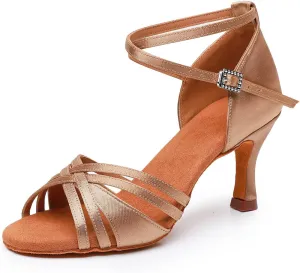 SWDZM Women's Ballroom Dance Shoes Satin Latin Salsa Tango Practice Performance Dancing Shoes,Model EM L3049