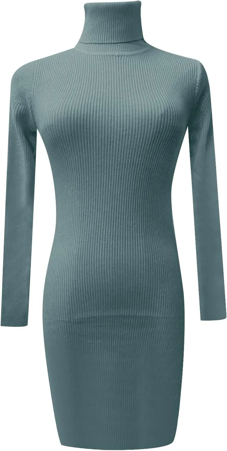 Sweater Dress for Women 2024 Trendy, Turtleneck Long Sleeve Ribbed Knit Bodycon Mini Dress Slim Fit Short Dress