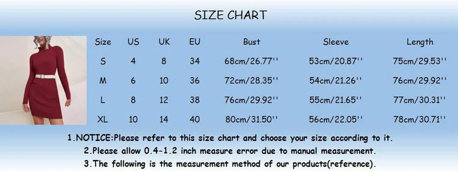 Sweater Dress for Women 2024 Trendy, Turtleneck Long Sleeve Ribbed Knit Bodycon Mini Dress Slim Fit Short Dress