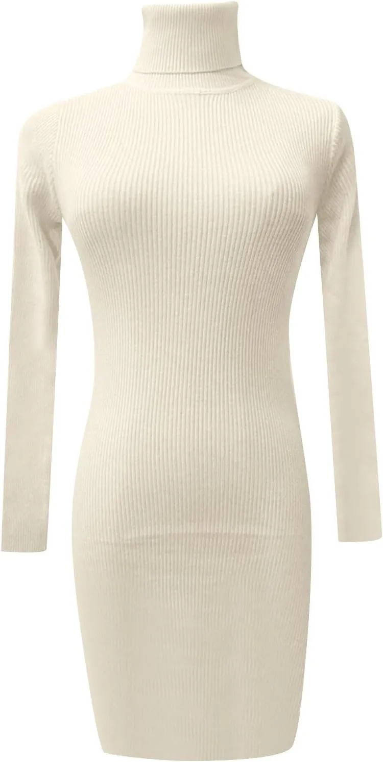 Sweater Dress for Women 2024 Trendy, Turtleneck Long Sleeve Ribbed Knit Bodycon Mini Dress Slim Fit Short Dress