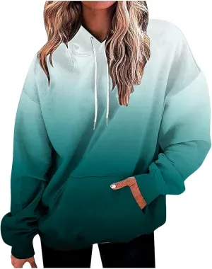 Sweatshirt Hoodies for Women Loose Fit Baggy Gradient Colors Pullover Tops Casual Trendy Fall Sweatshirts with Pocket