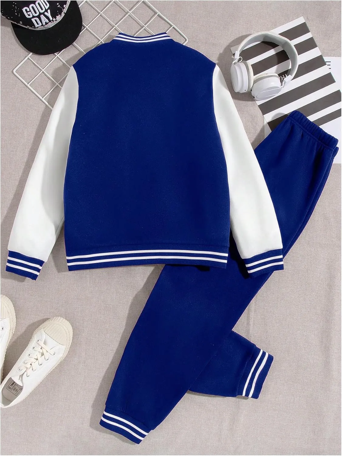 SweatyRocks Boy's 2 Piece Clothing Set Striped Button Up Jackets and Sweatpants Set