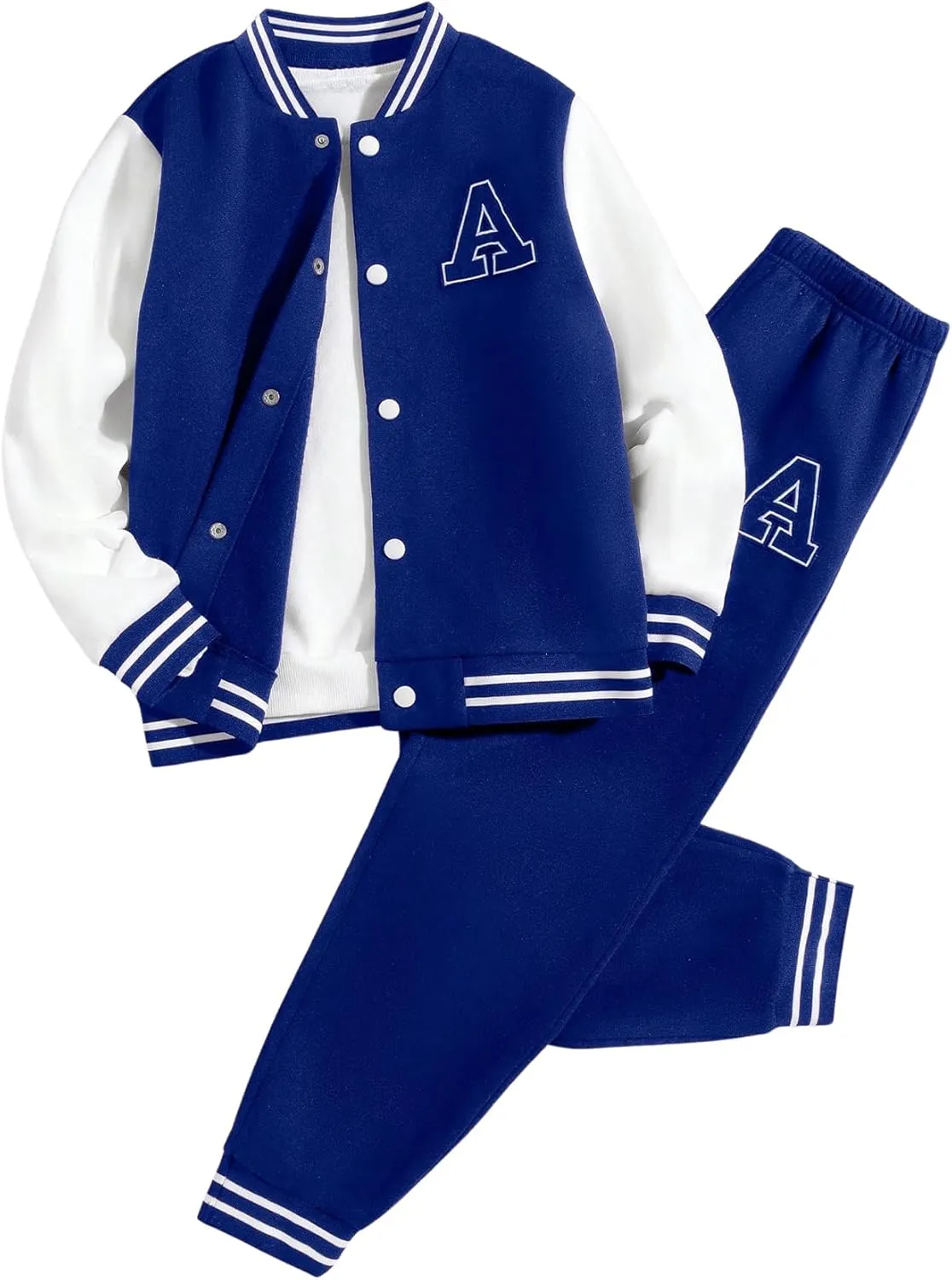 SweatyRocks Boy's 2 Piece Clothing Set Striped Button Up Jackets and Sweatpants Set