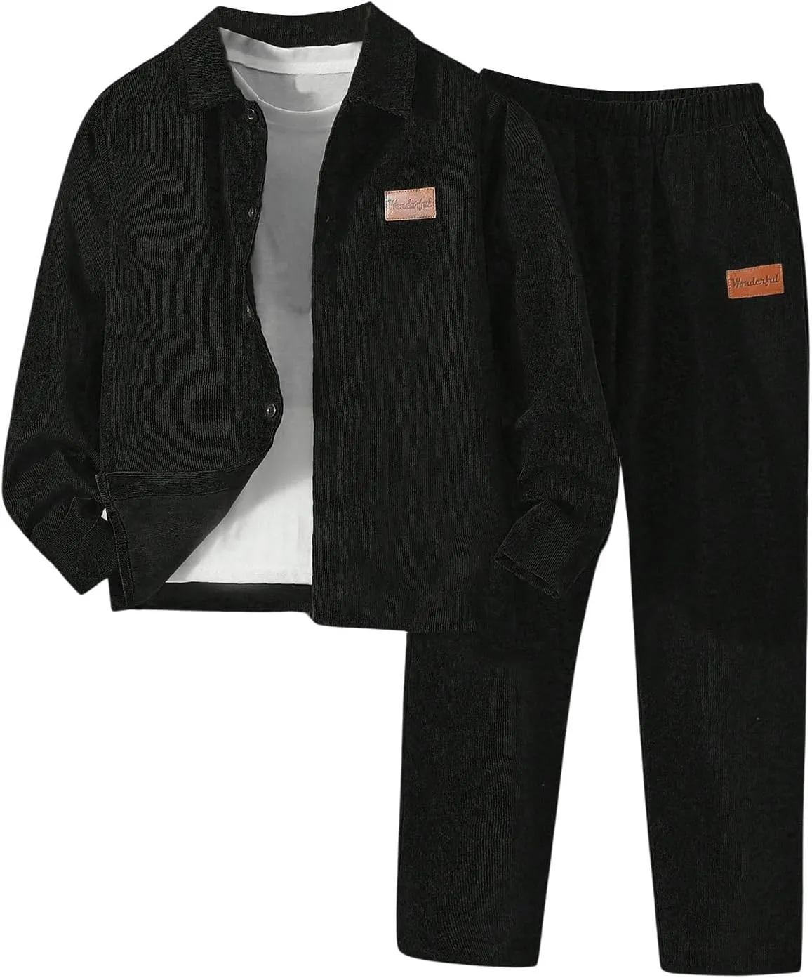 SweatyRocks Boy's 2 Piece Outfits Long Sleeve Button Down Corduroy Jackets and Pants Set