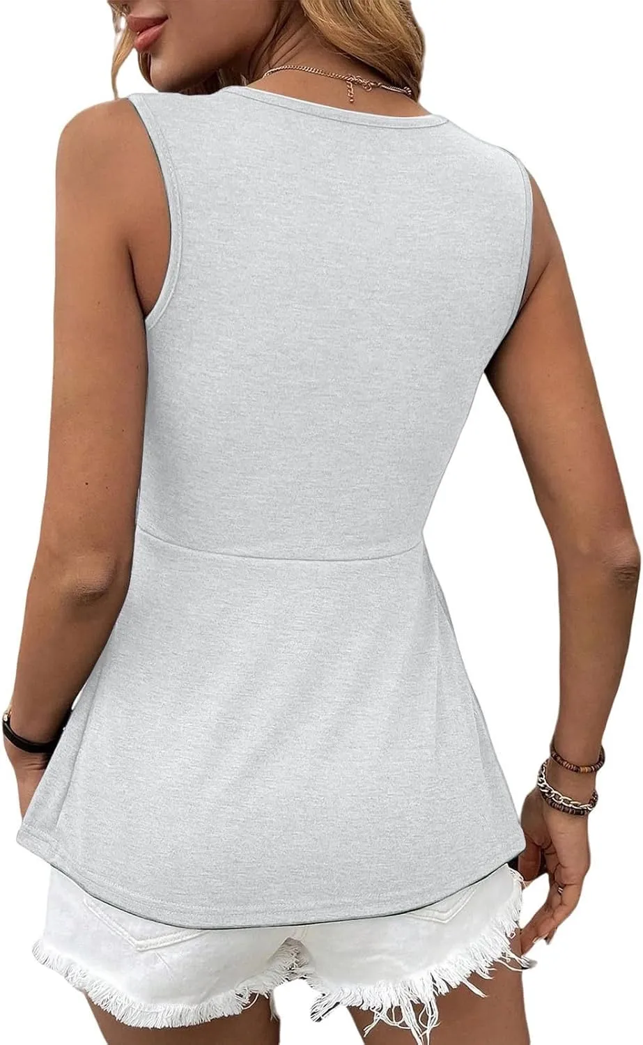 Tank Tops for Women Twist Front Deep V Neck Sleeveless Peplum Solid Color Slim Fit Casual Elegant Summer Vacation