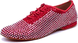 TDA Men's Comfort Standard Low Heel Soft Outsole Satin Studded Rhinestones Tango Ballroom Salsa Chacha Character Latin Modern Dance Shoes