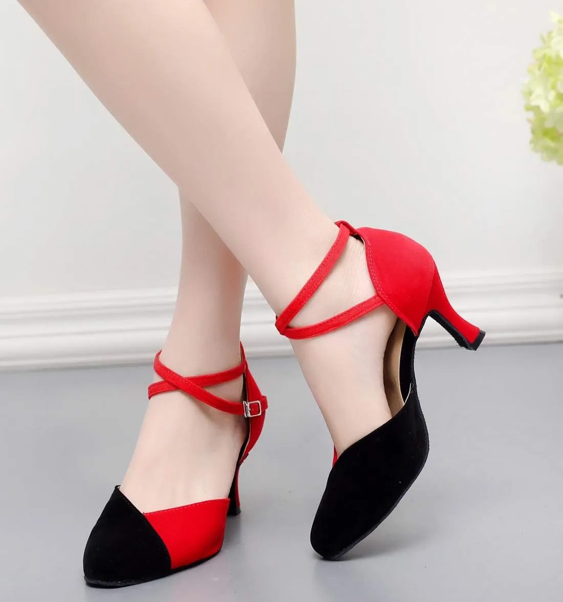 TDA Women's Closed Toe Cross Strap Tagno Salsa Evening Wedding Party Ballroom Modern Latin Dance Shoes