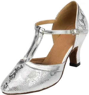 TDA Womens Closed Toe T-strap Synthetic Latin Modern Salsa Tango Ballroom Wedding Dance Shoes