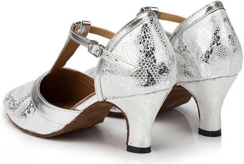TDA Womens Closed Toe T-strap Synthetic Latin Modern Salsa Tango Ballroom Wedding Dance Shoes