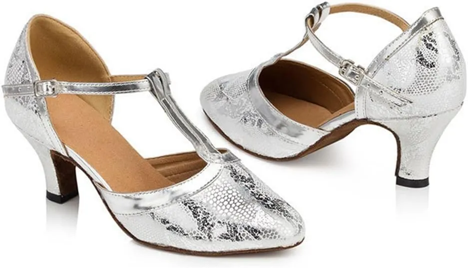 TDA Womens Closed Toe T-strap Synthetic Latin Modern Salsa Tango Ballroom Wedding Dance Shoes