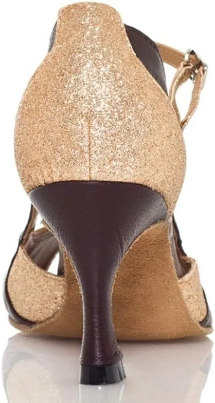 TDA Women's Comfort Ankle Strap Peep Toe Glitter Synthetic Salsa Tango Ballroom Latin Modern Dance Shoes