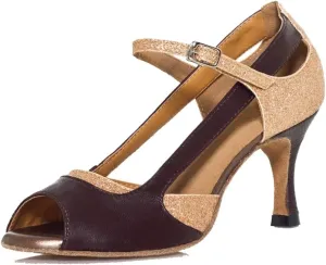 TDA Women's Comfort Ankle Strap Peep Toe Glitter Synthetic Salsa Tango Ballroom Latin Modern Dance Shoes