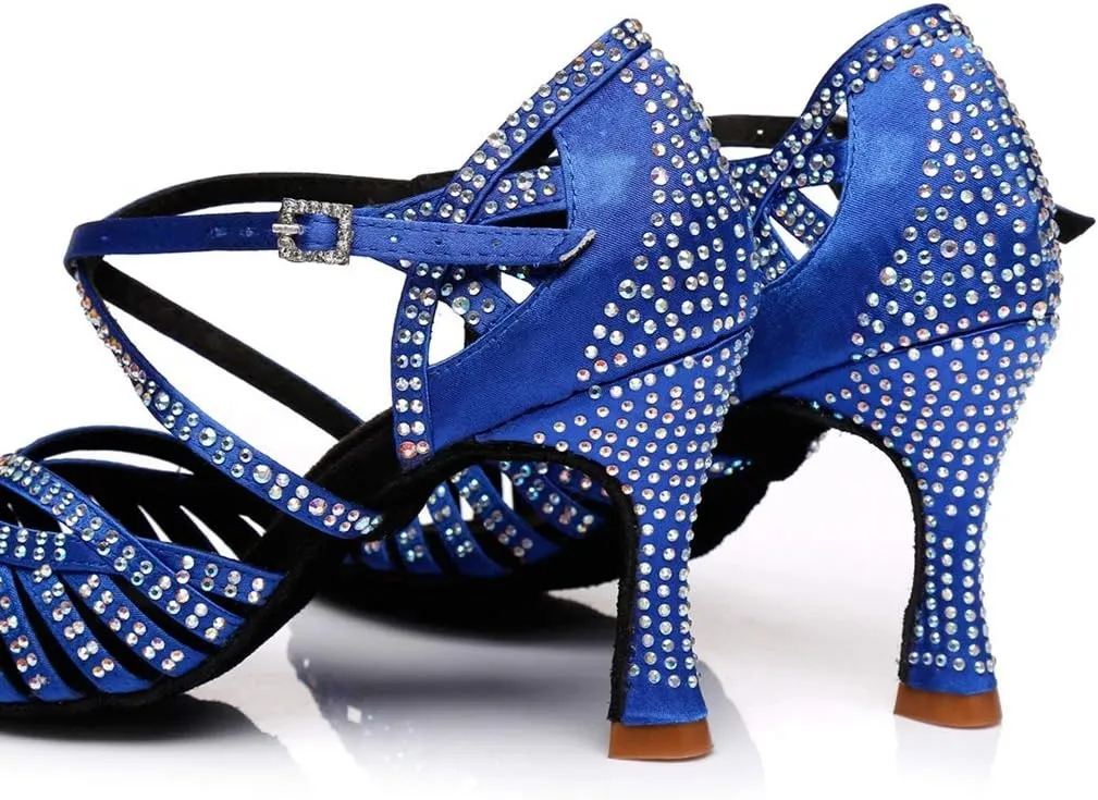 TDA Women's Fashion Cross Strap Satin Rhinestones Salsa Tango Ballroom Latin Modern Wedding Dance Shoes