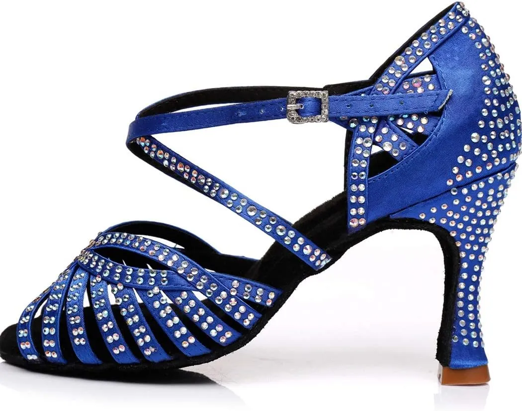 TDA Women's Fashion Cross Strap Satin Rhinestones Salsa Tango Ballroom Latin Modern Wedding Dance Shoes