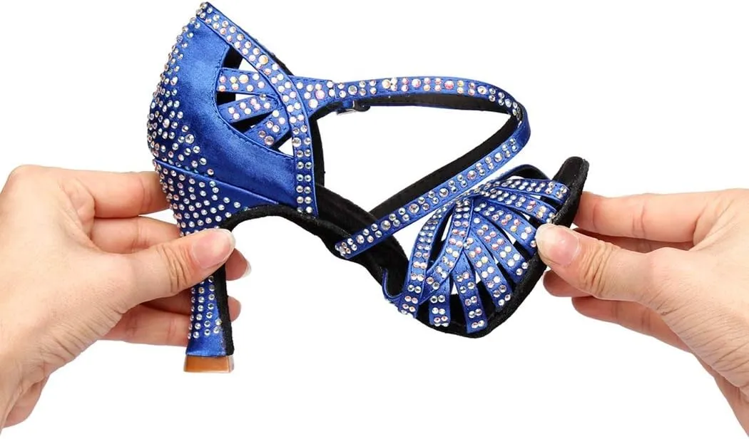 TDA Women's Fashion Cross Strap Satin Rhinestones Salsa Tango Ballroom Latin Modern Wedding Dance Shoes