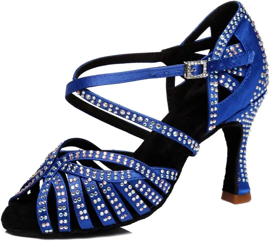 TDA Women's Fashion Cross Strap Satin Rhinestones Salsa Tango Ballroom Latin Modern Wedding Dance Shoes